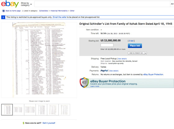 eBay, Schindler's List eBay, Schindler's List